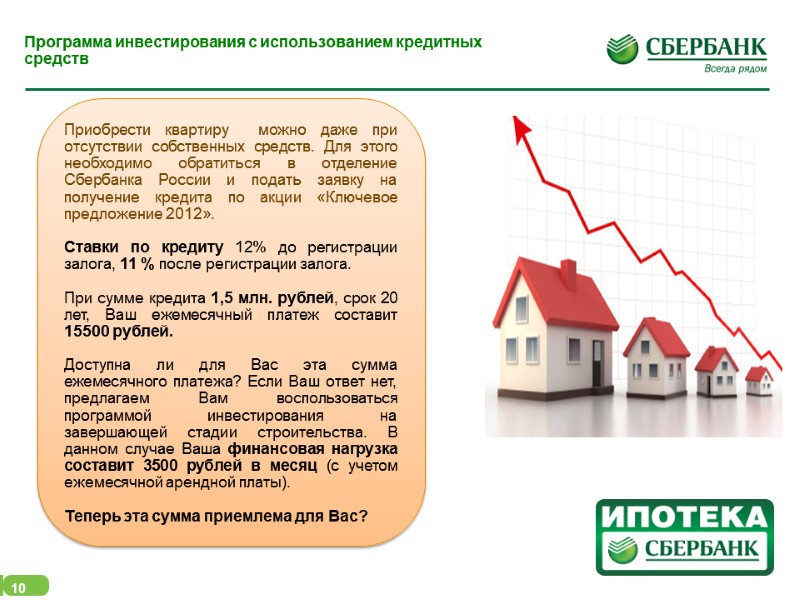 10 Программа инвестирования с использованием кредитных средств Приобрести квартиру  можно даже при отсутствии